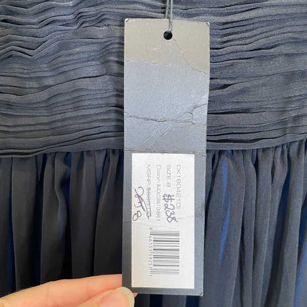 Halston Heritage Evening Gown Black Blue Ombre Pleated Dress Formal NWT Size 8 - Picture 4 of 12